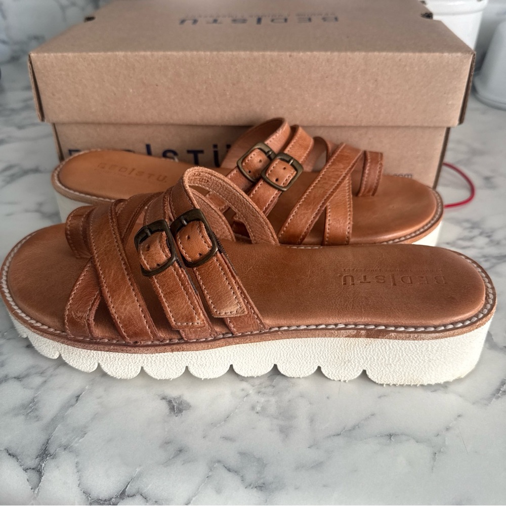 Bed Stu Tan Leather Slide Sandals size 9